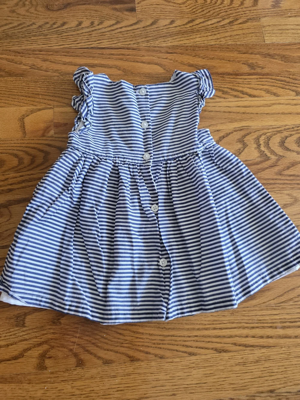 Girls' Navy and White Striped Bow-Accent Dress